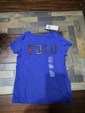 Ralph Lauren Royal Blue Short Sleeve POLO Tee with Multicolor Logo